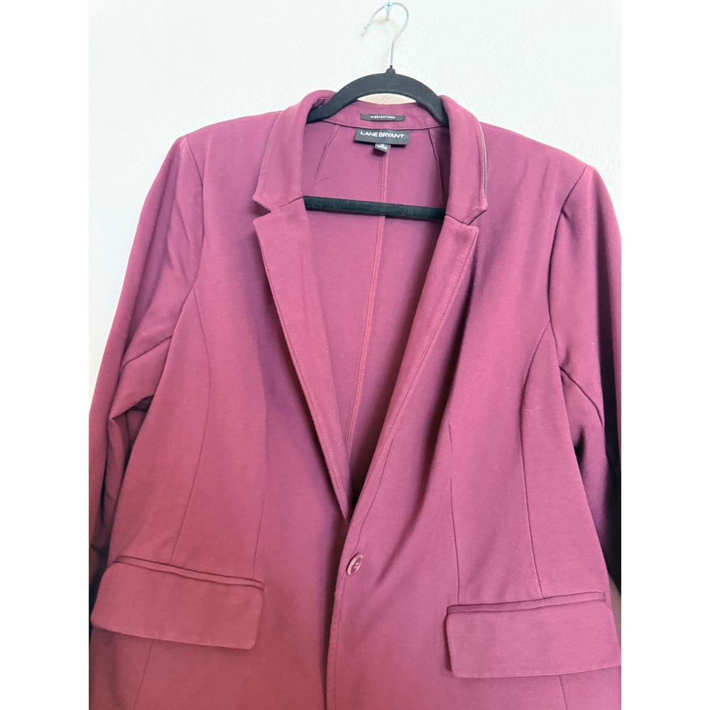 Lane Bryant The Bryant Blazer Plum Burgundy Faux Leather Trim Jacket Size 18 - Picture 2 of 5